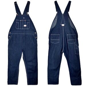 Vintage Round House Denim Bib Overalls Size 42 42x34 Dark Raw Cargo Ranch USA 80